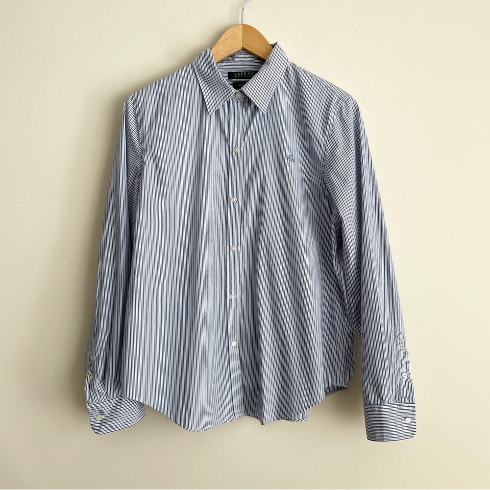 Lauren Ralph Lauren Pinstripe Cotton Poplin Classic Fit Button Up Shirt